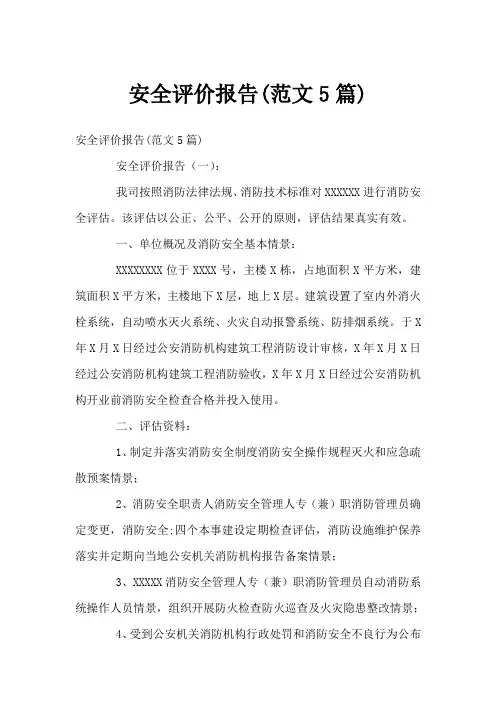 安全评价报告(范文5篇)