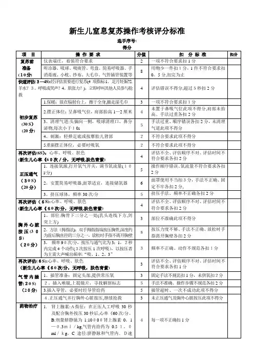 新生儿窒息复苏考核表