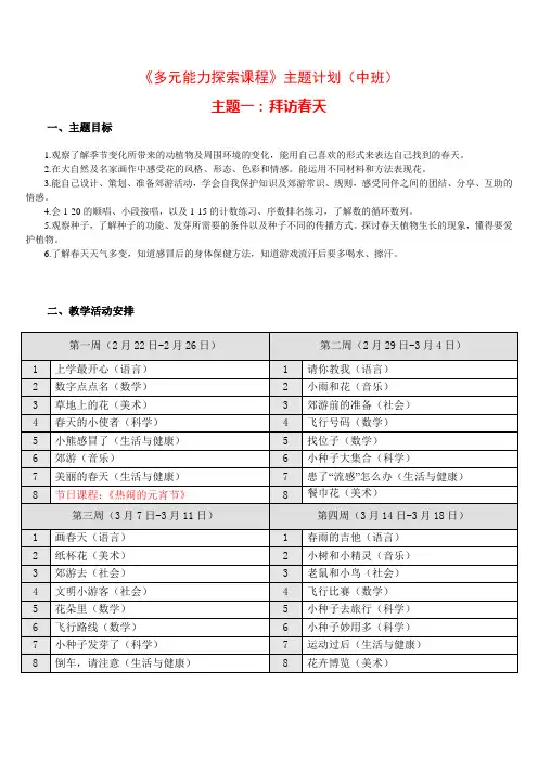中班《多元能力探索课程》下学期学科计划