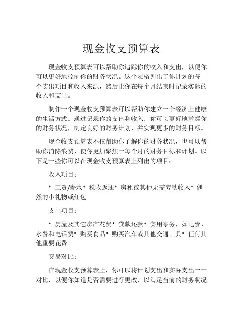 现金收支预算表