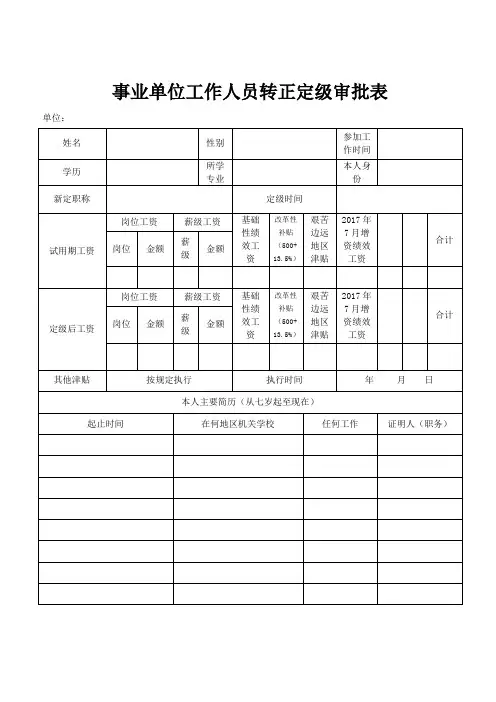 事业单位工作人员转正定级审批表 (新表)