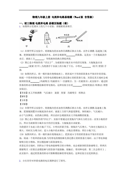 物理九年级上册 电流和电路易错题(Word版 含答案)