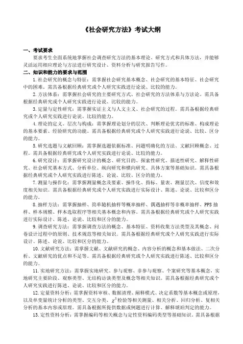 2019年沈阳师范大学同等学力加试科目社会研究方法考试大纲