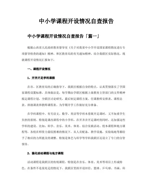 中小学课程开设情况自查报告