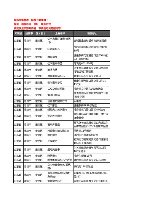 新版山东省潍坊市奎文区窗帘企业公司商家户名录单联系方式地址大全85家