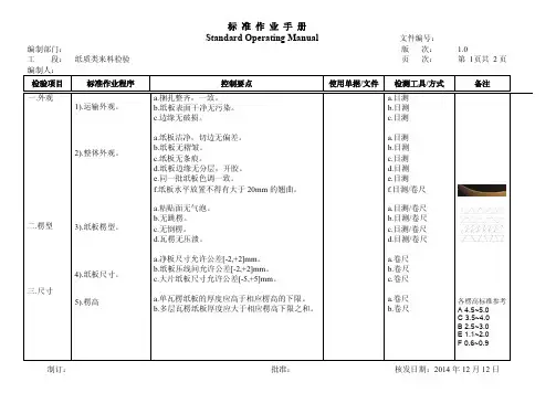 纸质类检验SOP标准