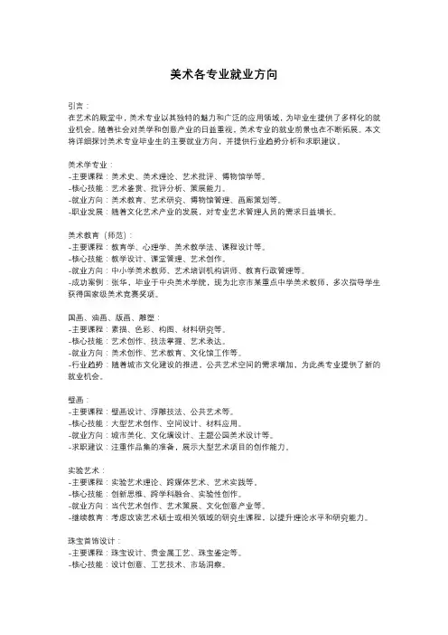 美术各专业就业方向