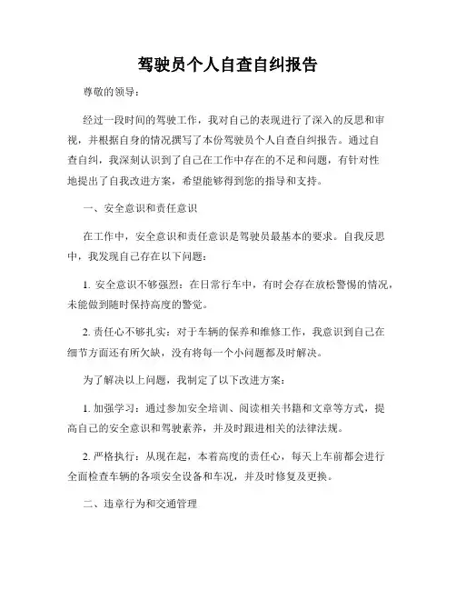 驾驶员个人自查自纠报告