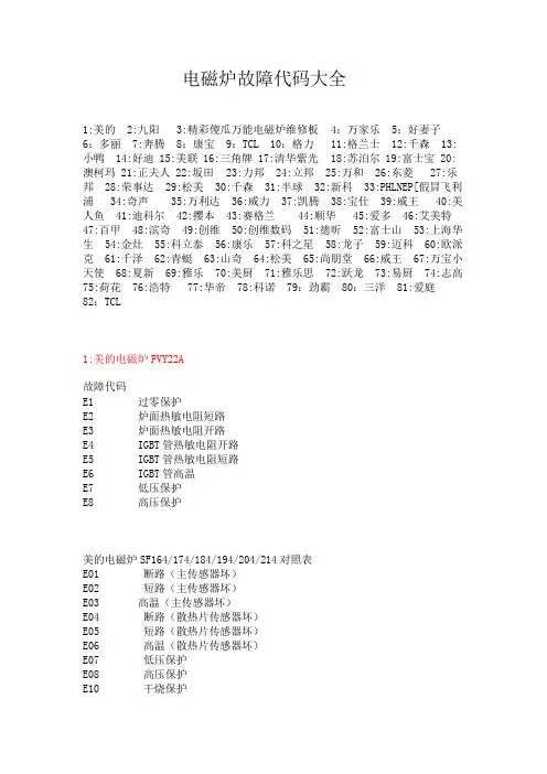 电磁炉故障代码大全