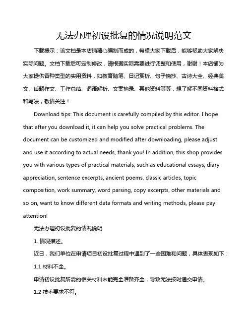 无法办理初设批复的情况说明范文