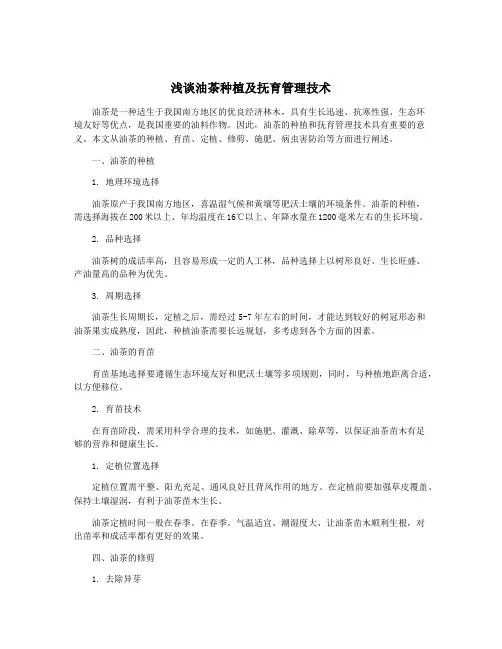 浅谈油茶种植及抚育管理技术