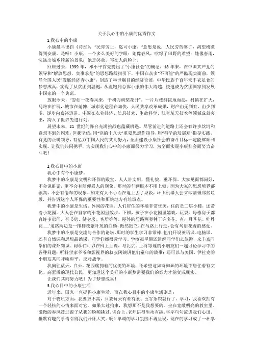 关于我心中的小康的优秀作文