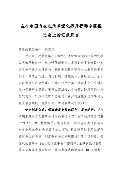 在全市国有企业改革深化提升行动专题推进会上的汇报发言