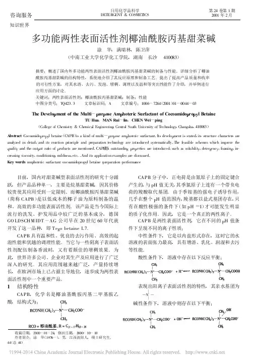多功能两性表面活性剂椰油酰胺丙基甜菜碱