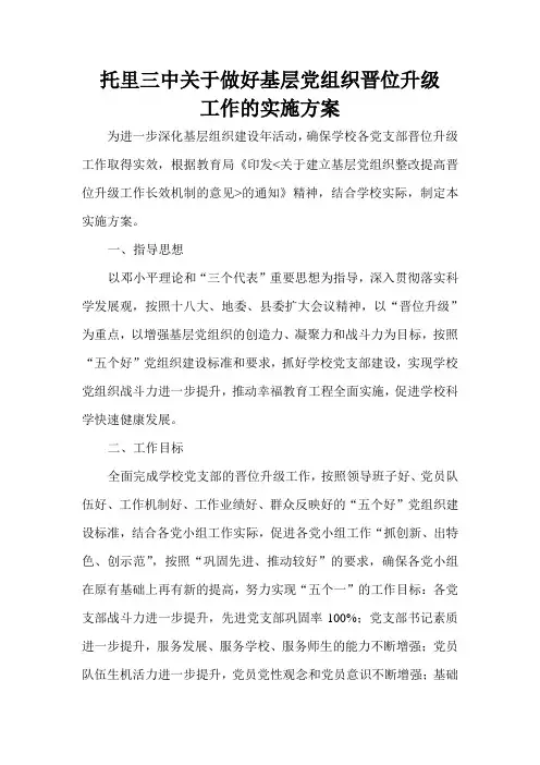 托里三中关于做好基层党组织晋位升级工作的实施方案