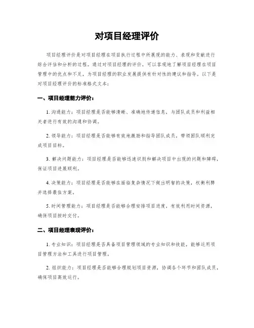 对项目经理评价