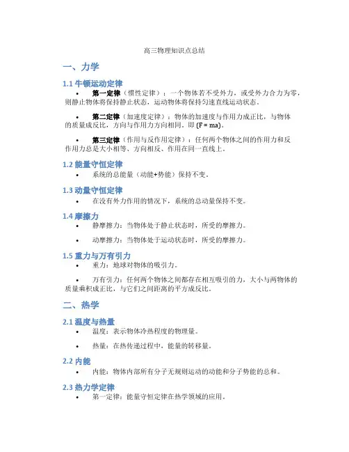 高三物理知识点总结