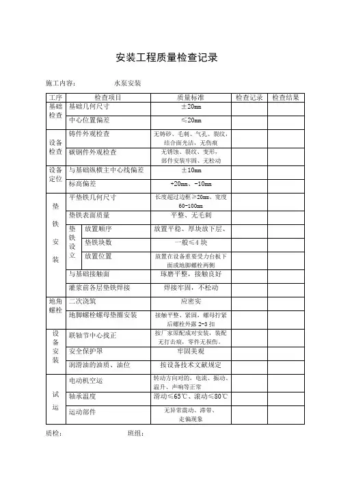 安装工程检查记录
