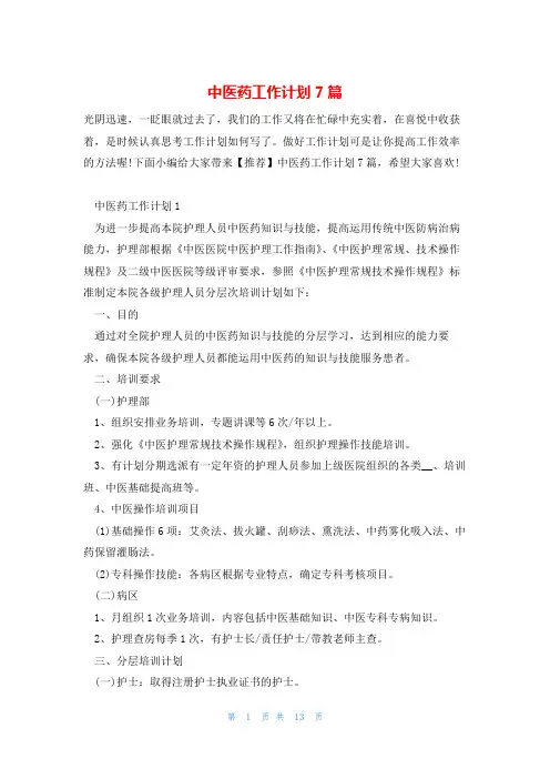 中医药工作计划7篇