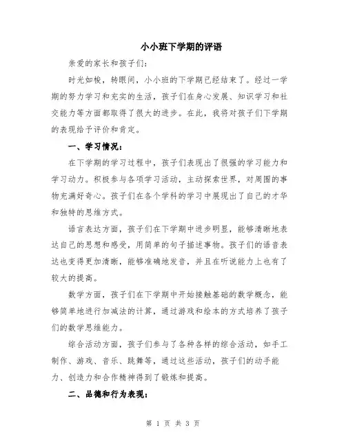 小小班下学期的评语
