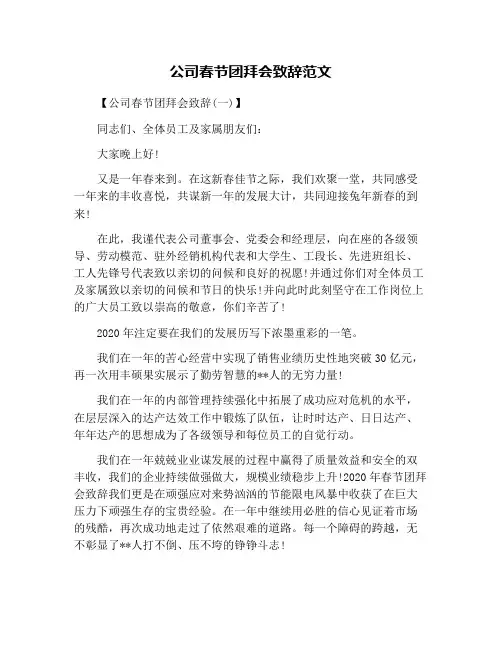 公司春节团拜会致辞范文