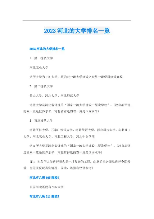 2023河北的大学排名一览