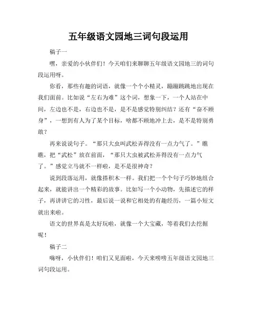 五年级语文园地三词句段运用