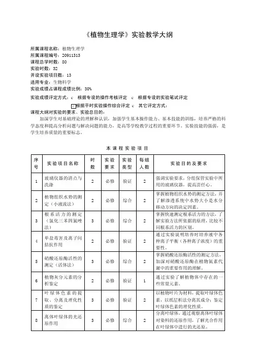 03植物生理学二级实验大纲_08级_