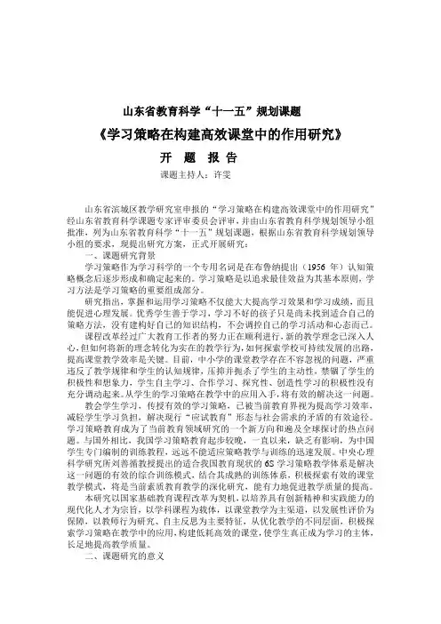 山东省教育科学规划课题开题报告