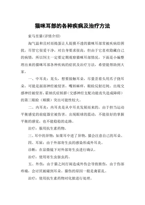 猫咪耳部的各种疾病及治疗方法