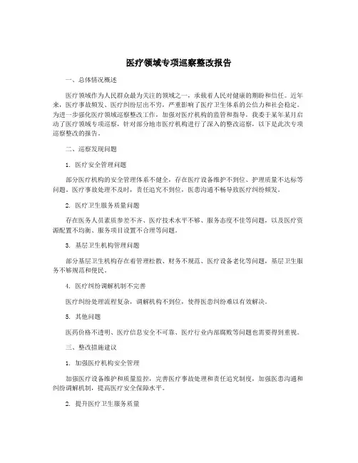 医疗领域专项巡察整改报告