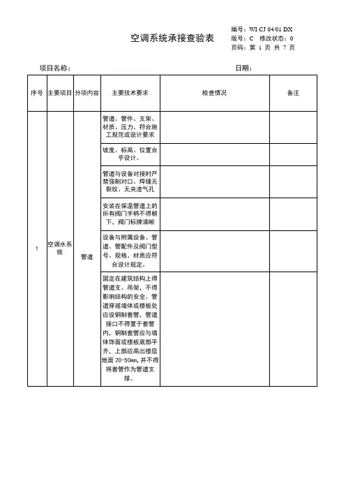 2020年 04-01空调系统承接查验表-安全作业指导书-质量管理体系文件