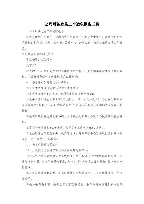 公司财务总监工作述职报告五篇