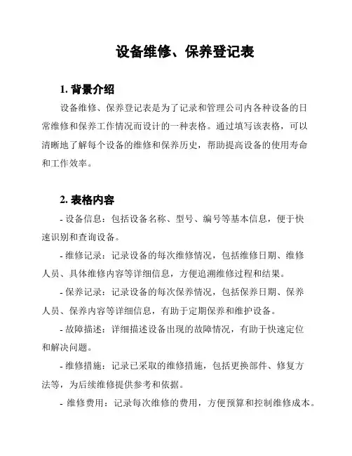 设备维修、保养登记表