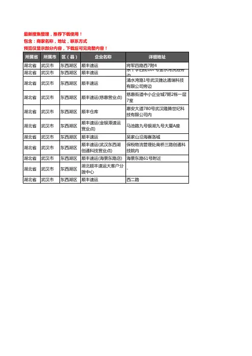 新版湖北省武汉市东西湖区顺丰快递企业公司商家户名录单联系方式地址大全11家