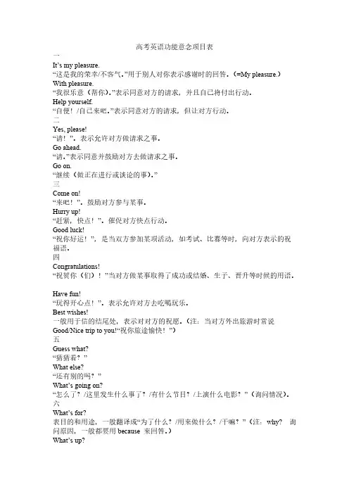 【免费下载】高考英语功能意念项目表