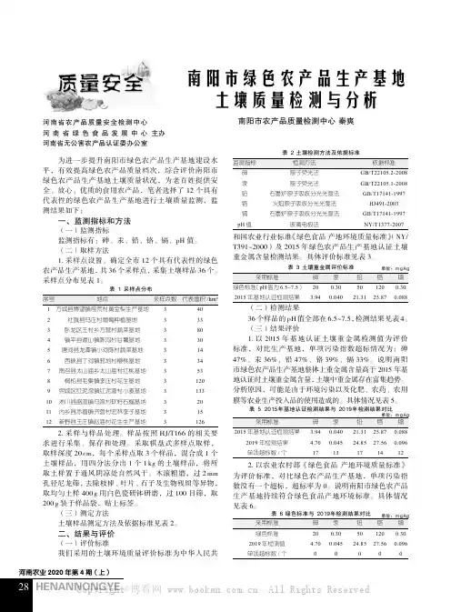 南阳市绿色农产品生产基地土壤质量检测与分析