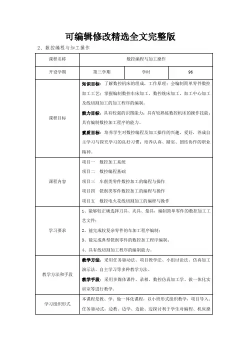 数控技术专业课程标准精选全文完整版