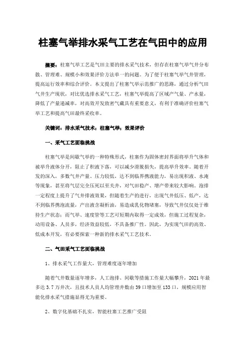 柱塞气举排水采气工艺在气田中的应用