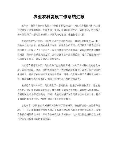 农业农村发展工作总结汇报