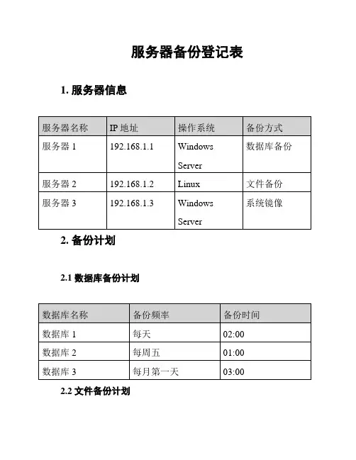 服务器备份登记表