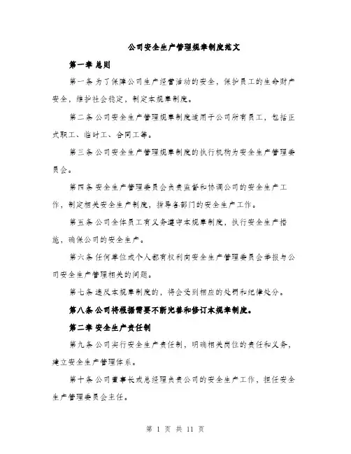 公司安全生产管理规章制度范文（三篇）