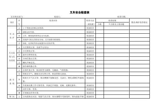 叉车日常安全检查表