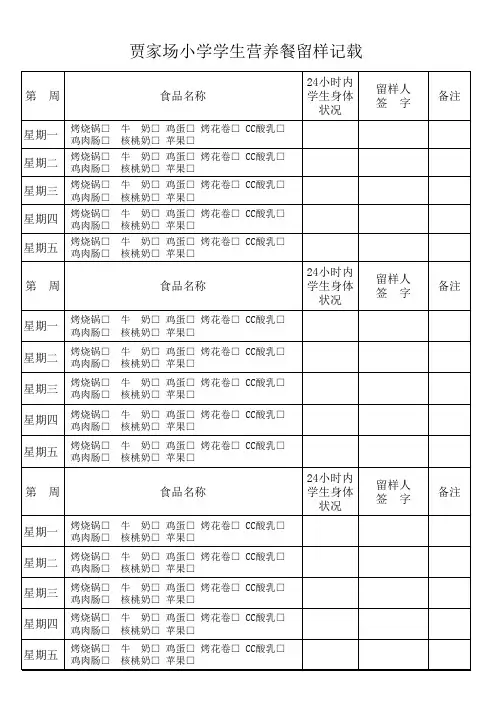 营养餐留样记载表