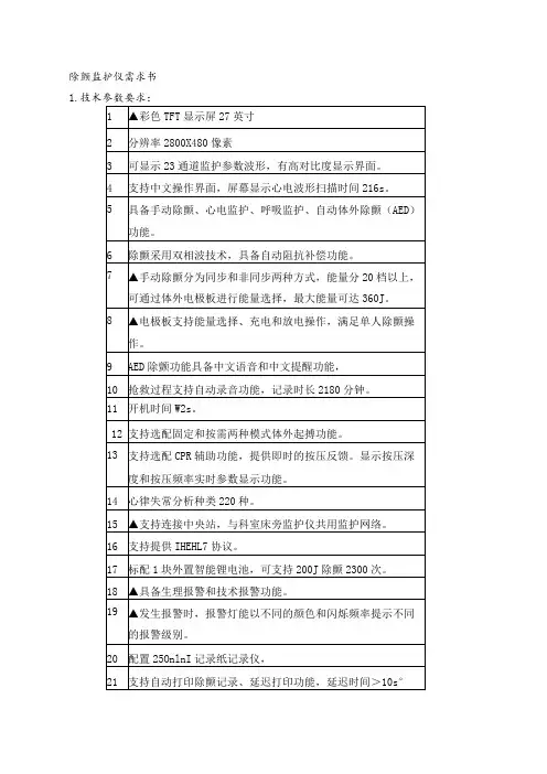 除颤监护仪需求书