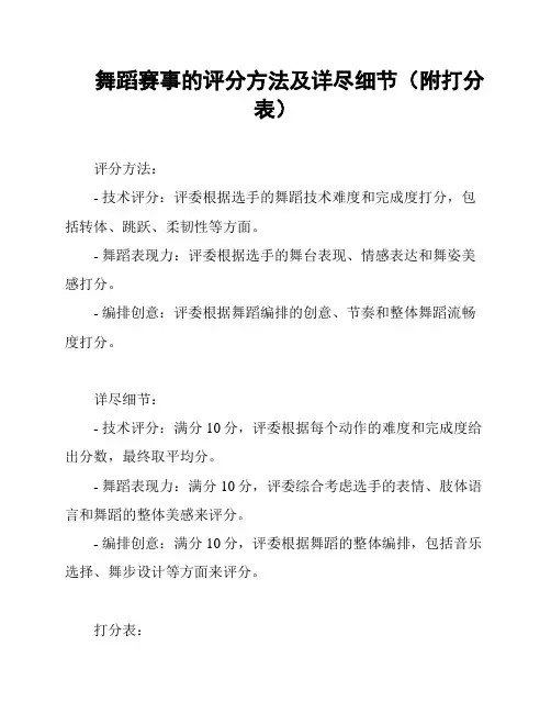 舞蹈赛事的评分方法及详尽细节(附打分表)