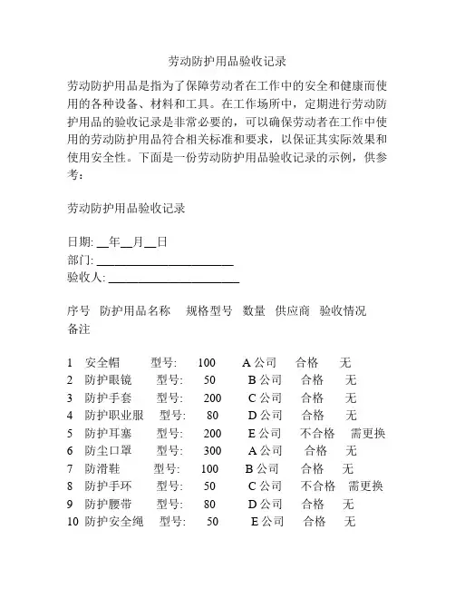劳动防护用品验收记录