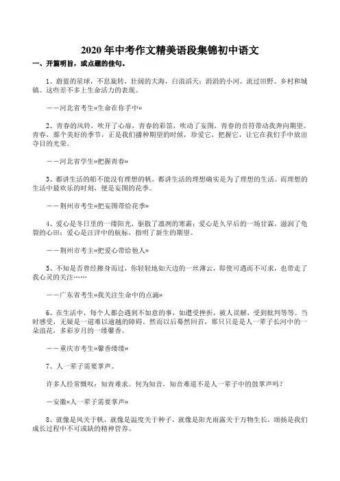 2020年中考作文精美语段集锦初中语文