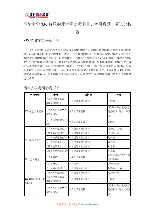 清华大学836普通物理考研参考书目、考研真题、复试分数线