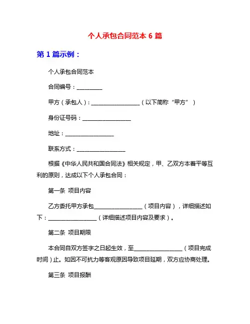 个人承包合同范本6篇